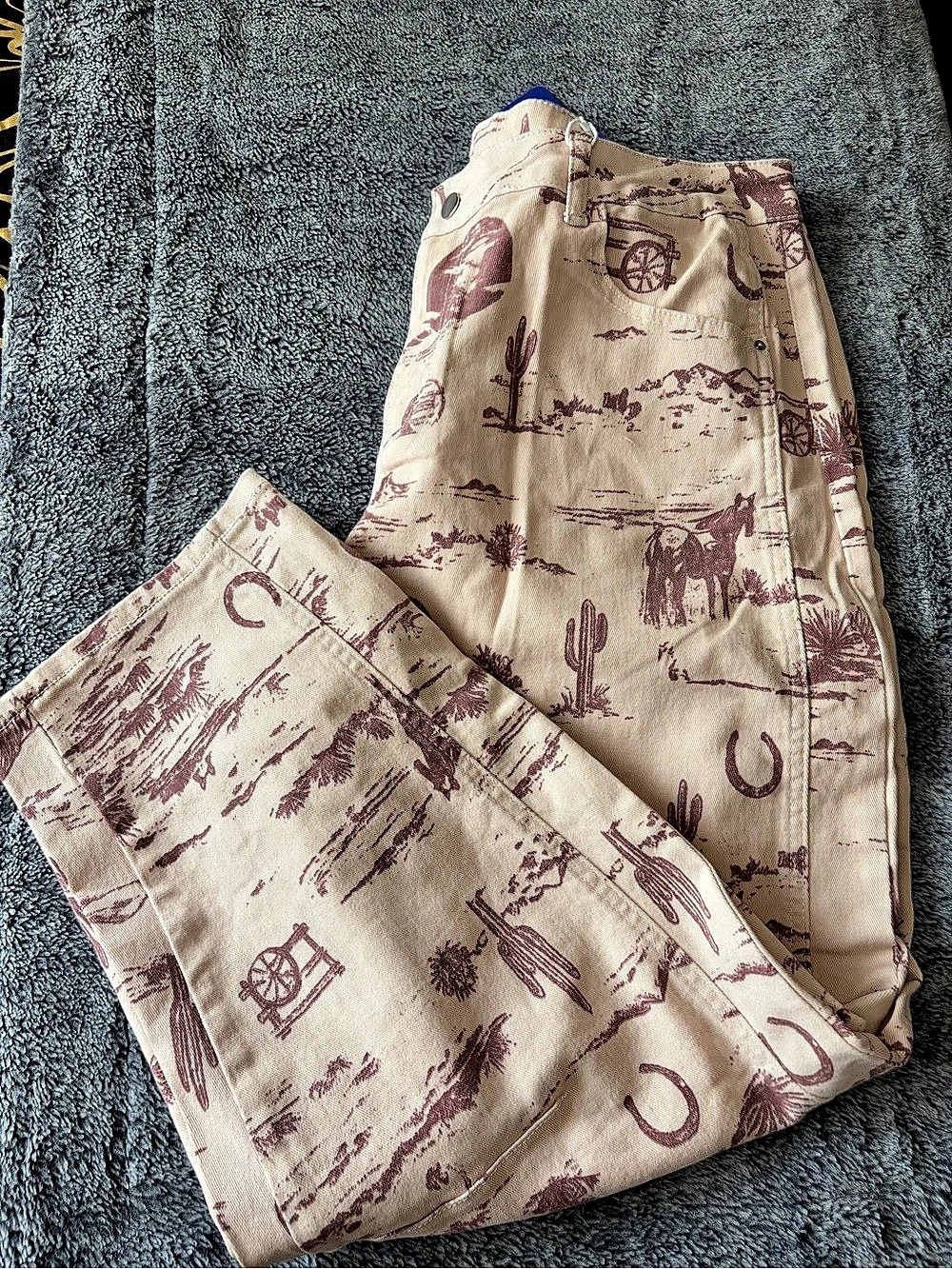 CHOUYATOU Western Print Pants Cream & Brown Size XXL NWT